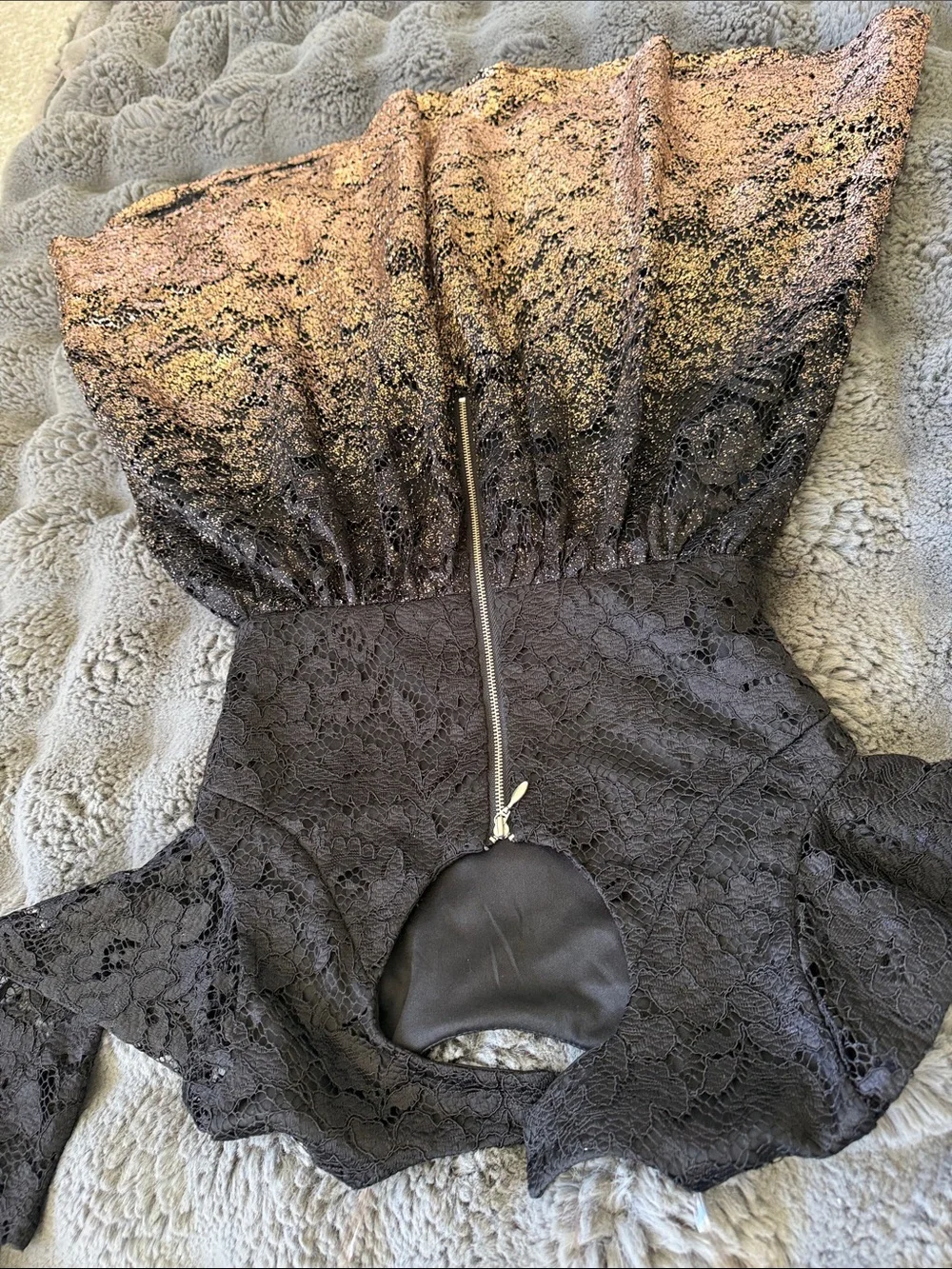 Blush By Angels Black Lace Top Metallic Gold Ombre Tulle Formal Dress like new